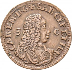 371D 3 cagliaresi da sei denari 1732 Croce piana 1° tipo Torino Rame