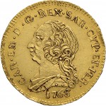 408D Doppietta da 10 reali 1768 Scudo ovale a cartoccio Torino Oro