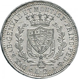 840R 2 lire 1826 Scudo svizzero Genova Argento