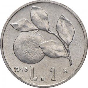 1886R 1 lira 1946 Ramo di arancio Roma Alluminio