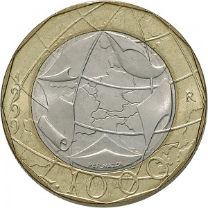 1767R 1.000 lire 1997 Geografia 2° tipo Roma Bronzital e Cupronichel