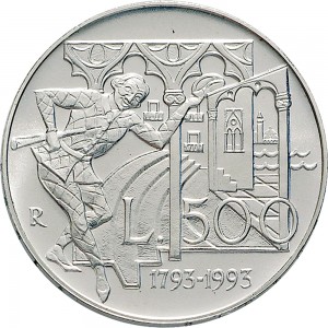 2482R 500 lire 1993 Carlo Goldoni Roma Argento