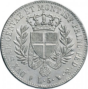 779R Scudo da 5 lire nuove di Piemonte 1821 Scudo gotico 2° tipo Torino Argento