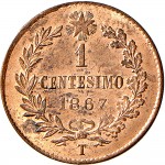 1243R 1 centesimo 1867 Valore entro semicorona di alloro e quercia Torino Rame