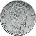 1190D 1 lira 1863 Valore su due rami di alloro 3° tipo Torino Argento
