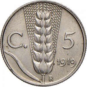 1528R 5 centesimi 1919 Spiga 1° tipo Roma Ferro