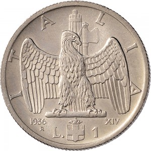 1619R 1 lira 1936 XIV Aquila romana 1° tipo Roma Nichelio