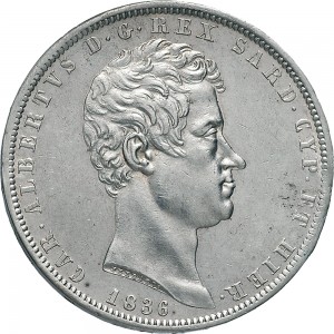 951D 5 lire 1836 Scudo sannitico 4° tipo Genova Argento
