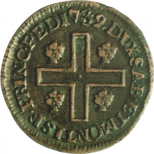384R Cagliarese da 2 denari 1732 Croce piana 1° tipo Torino Rame