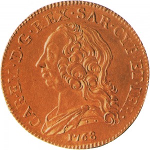 402D Carlino da 5 doppiette 1768 Scudo ovale a cartoccio Torino Oro