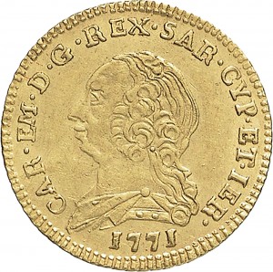 412D Doppietta da 10 reali 1771 Scudo ovale a cartoccio Torino Oro