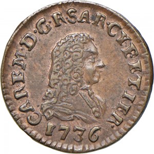 392D Mezzo cagliarese da 1 denaro 1736 Croce piana 1° tipo Torino Rame