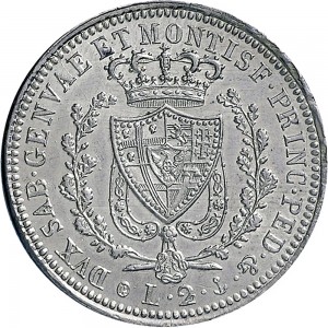842R 2 lire 1827 Scudo svizzero Genova Argento