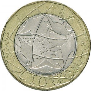 1766R 1.000 lire 1997 Geografia 1° tipo Roma Bronzital e Cupronichel