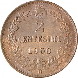 1305R 2 centesimi 1900 Valore entro semicorona di alloro e quercia Roma Rame