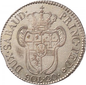 563R 20 soldi 1794 Scudo a cartoccio Torino Mistura di argento