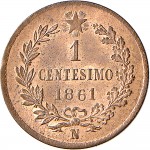 1239R 1 centesimo 1861 Valore entro semicorona di alloro e quercia Napoli Rame