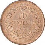 1218R 10 Centesimi 1866 Valore entro semicorona di alloro e quercia 2° tipo Torino Rame