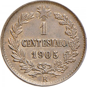 1566R 1 centesimo 1905 Valore entro semicorona di alloro e quercia Roma Rame