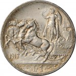 1434R 1 lira 1917 Italia su quadriga briosa Roma Argento