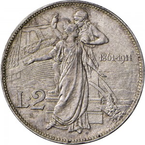 1404R 2 lire 1911 Italia e Roma genitrice Roma Argento