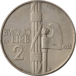 1411R 2 lire 1925 Fascio littorio Roma Nichelio