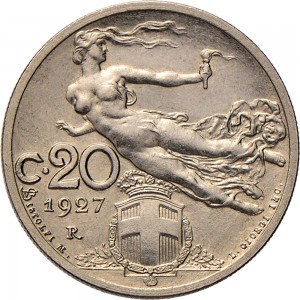 1485R 20 centesimi 1927 Libertà librata Roma Nichelio