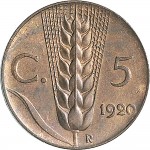 1530R 5 centesimi 1920 Spiga 2° tipo Roma Rame