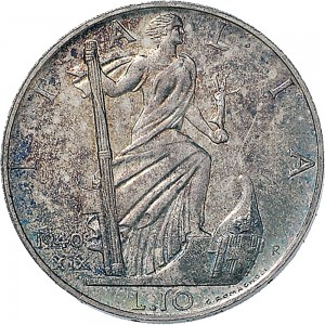 1597R 10 lire 1940 XIX Italia marinara Roma Argento